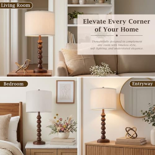 Lovlast 27" Farmhouse Modern Brown Table Lamp for Living Room Bedroom