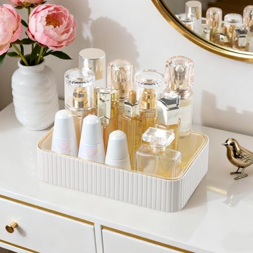 Desk Organizer Tray, PU Leather Nightstand Organizer, Ivory, Small