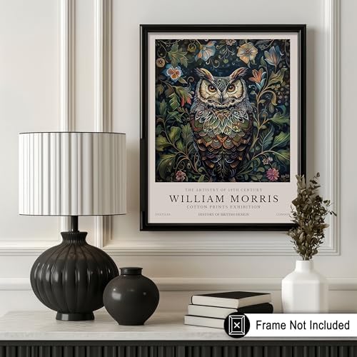 Poster Master Owl Print - William Morris Poster - Botanical Illustration - Floral Exhibition Wall Design - Flower & Animal Artwork - Aesthetic Office, Living Room or Bedroom Decor - 8x10 UNFRAMED Wall Art