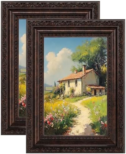 eletecpro 5x7 Vintage Picture Frame, Glass Cover, Brown, 2-Pack