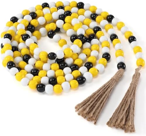 Equsion Rustic Wood Bead Garland with Tassel Farmhouse,Bee Color