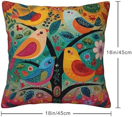 Colorful Bird Throw Pillow Covers Set of 4 Decorative Soft Double Sided Print Pillow Case Farmhouse Home Decor for Living Room Sofa Couch 18x18