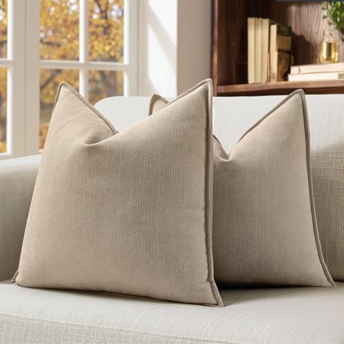 MIULEE Pack of 2 Khaki Decorative Chenille Pillow Covers 20x20 Inch