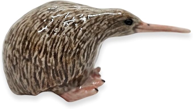WitnyStore Tiny 2" Brown Sitting Kiwi Flightless Bird Figurine - Miniature Hand Made Painted Ceramic Birds Aves Colorful Porcelain Feathered Animals Cute Decorative Collectible Figures Décor Gifts