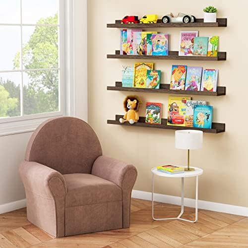 Forbena 36 Inch Long Picture Ledge Shelf, Wooden Floating Shelves for Wall with Lip, Dark Brown Wall Mounted Bookshelf Bookshelves for Living Room Bedroom Office Books Photos (Real Wood, Set of 4)