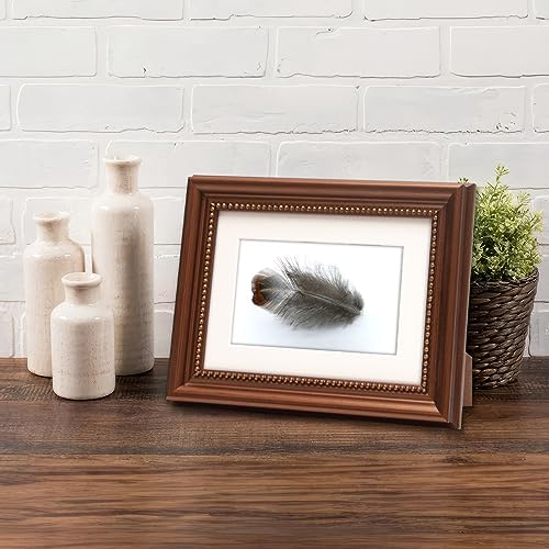 5x7 inch Wood Classic Picture Frame Set, Gold Ornate Beaded Inner, Matted for 3.5x5.5 Photo, Multiple way display, 2 Pack Brighton Walnut