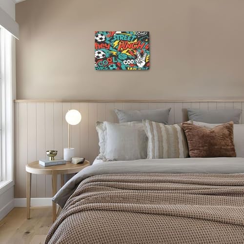 Soccer Wall Decor for Boys Room Soccer Wall Art Street Graffti Sports Pictures Football Canvas Prints Painting Artwork Decoration for Bedroom Playroom Framed Kids Teen Gifts 16"x24"