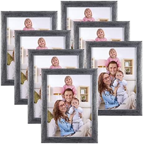 Giftgarden 5x7 Picture Frame Antique Silver 7 Pack, 5” by 7” Distressed Silver Photo Frames Rustic for Wall or Tabletop