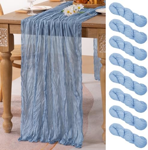 8 Pack Dusty Blue Cheesecloth Table Runner 10ft Boho Gauze Centerpiece