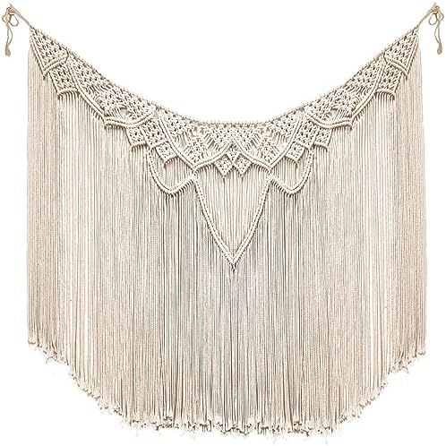Livalaya Macrame Banner Wall Hanging Garland Beige 39”L x 19”W Modern Farmhouse Bohemian Woven Hanging Wall Decor for Bedroom Tapestry for Living Room, Dorm, Nursery, Boho Wedding Party Decorations