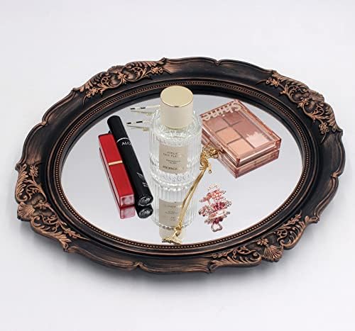 YCHMIR Vintage Decorative Wall Mirror 14.8 x 13.1 Inch Oval Mirror（ Brown）
