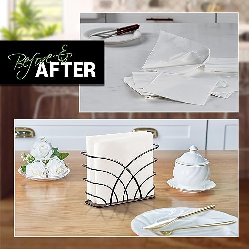 Napkin Holder for Table, Black Iron Upright Paper Dispenser