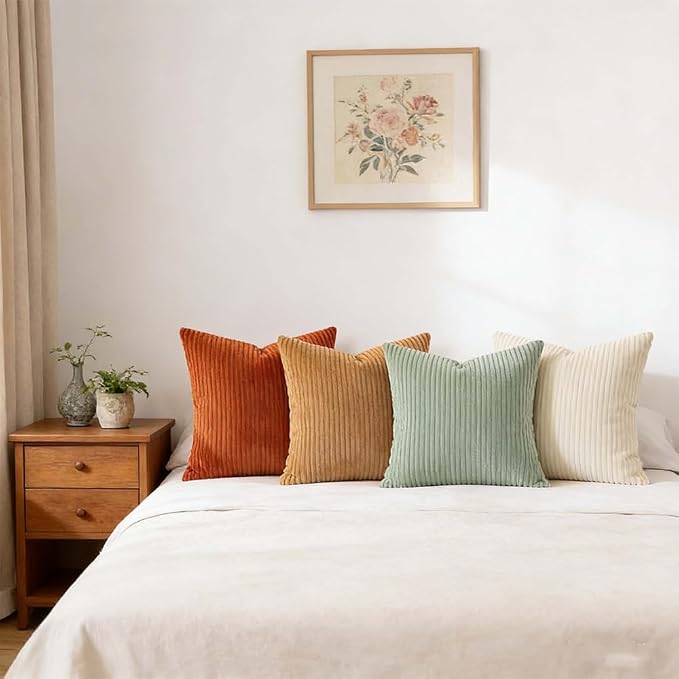 LANANAS Decorative Corduroy Throw Pillow Covers 20x20 Inch Teal-Orange | Set of 4 Neutral Couch Farmhouse Boho Throw Pillows for Living Room, Couch, Bed, Sofa Soft Accent Home Decor