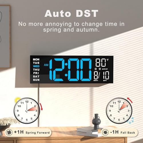 JALL 16" Large Digital Wall Clock with Remote, Back to School Classroom, Gift for Student Teacher, Big LED for Seniors, Auto Dimming, 8 RGB Colors, Night Light, Timer, Temperature for Living Room