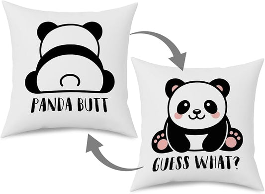 Fokongna Guess What? Panda Butt Pattern Funny Panda Throw Pillow Covers 18 x 18 Inch, Bed Panda Gifts for Girls Kid Calming Corner Home Bedroom Play Room Nursery Decorations Pillow Covers