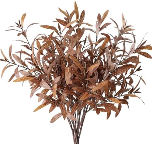 6Pcs Faux Olive Branches for Vases,23.6'' Tall Faux Fall Stems for Vases,Brown Artificial Olive Tree Branches for Fall Decor,Fall Foliage Stems,Fall Eucalyptus Stems for Home Decor,Floral Arrangement