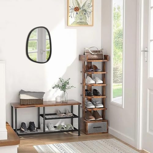 Asymmetrical Wall Mirror with Wood Frame Irregular Modern Hanging Mirrors for Vanity Living Room Bedroom Bathroom Entryway Hallway Modern Unique Decorative Artistic Decor