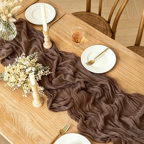3Pcs Nude Cheesecloth Table Runner, 10FT Rustic Nude Gauze Table Runner 35*120inch for Wedding Bridal Shower Baby Shower Table Centerpiece Decorations