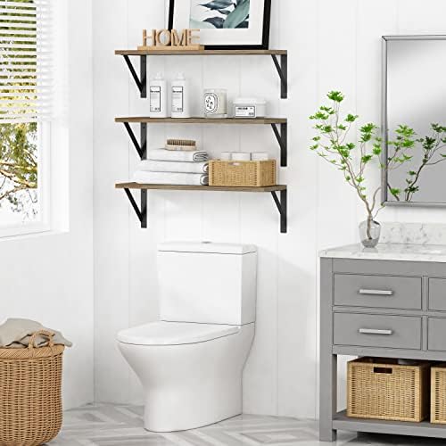 Forbena Wood Floating Shelves for Wall 24 inches Long, Large Bathroom Hanging Shelves Set of 3, Wall Mounted Storage Shelf for Bathroom Bedroom Living Room Kitchen Closet (Natural Wood)