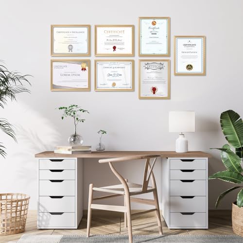 Giftgarden 8.5x11 Picture Frame Gold Set of 7, Multi Golden 8.5 x 11 Frames for Award Certificate Document Diploma, Wall or Tabletop Display