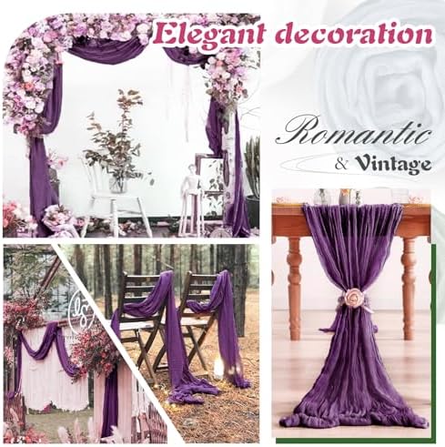 Plum Purple Cheesecloth Table Runner 2 Pack 35" Boho Gauze Table Runner 120 inches Long Runner Rustic Sheer Fabric Bulk for Baby Shower Wedding Bridal Birthday Party Table Decorations