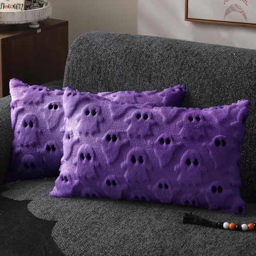 DFXSZ Halloween Pillow Covers 12x20 inch 2Pcs Purple Ghost Halloween Decor