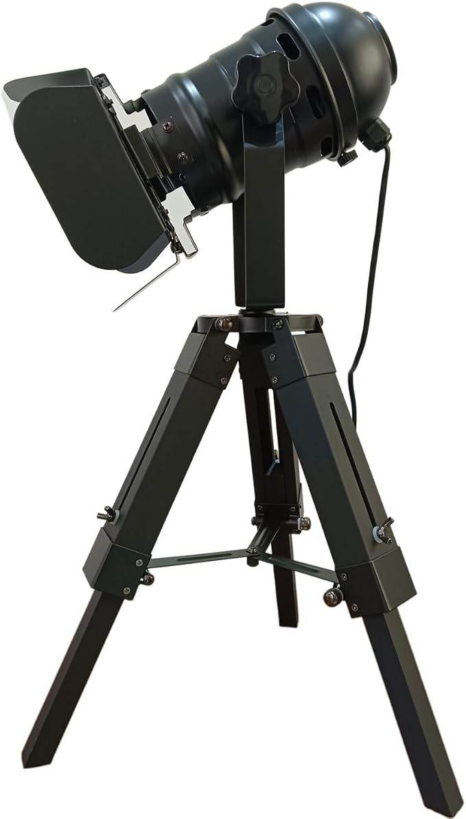 Vintage Black Retro Tripod Adjustable Table lamp,Nautical Teatre Retro Spotlight,Industrial Decor Wooden Light Fixtures,Cinema Movie Props for Living Room Bedroom Office bar Lighting,No Bulbs