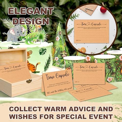 Time Capsule Box 1st Birthday, Baby Time Capsule Kit with 50 Cards, Party Games & Guest Activities, Baby Shower Decor Storage Box, Memorial Blessing Quotes Keepsake Gift