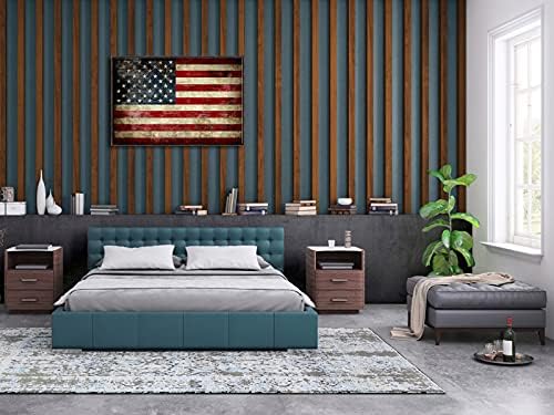 Pyradecor Walnut Framed Canvas Wall Art Large Old Vintage American Flag Canvas Prints Abstract Pictures Paintings for Living Room Office Home Decorations