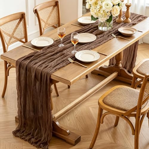 3Pcs Nude Cheesecloth Table Runner, 10FT Rustic Nude Gauze Table Runner 35*120inch for Wedding Bridal Shower Baby Shower Table Centerpiece Decorations
