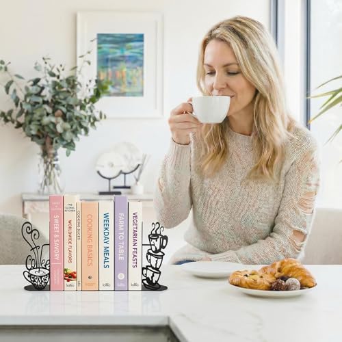 ENCIMART Creative Coffee Book Ends for Shelves Metal Bookends Decorative