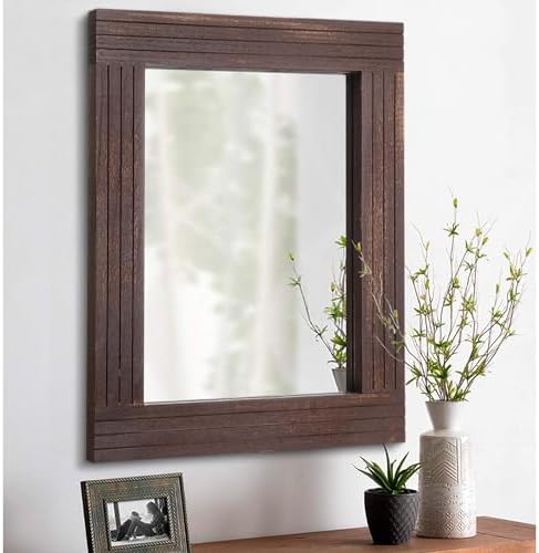 Mirrors for Wall Rustic Wooden Frame Rectangle Mirror Vintage Hanging Mirror for Bedroom Bathroom Living Room Farmhouse Wall Decor Brown Small 16" x 12 "
