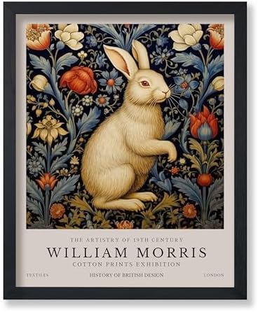 Poster Master William Morris Poster - White Rabbit Print - Flower Art - Animal Artwork - Floral Design - Bunny Illustration - Great Office or Bedroom Decor - 24x32 UNFRAMED Wall Decor