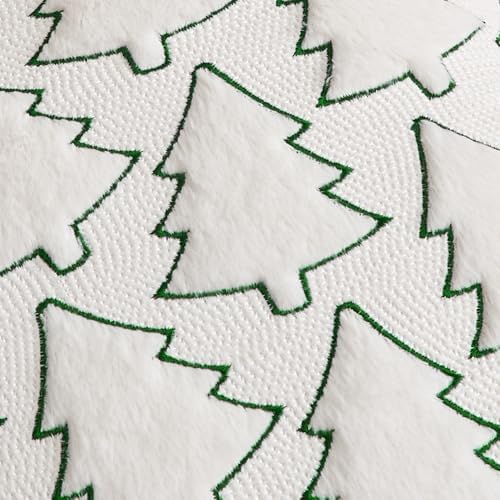 Kevin Textile Christmas Pillow Covers 18x18 Inch Set of 2 Interesting Christmas Tree Embroidery Soft Plush Faux Fur Pillowcases for Couch Sofa Holiday Festivals Winter Xmas Gift, Cream White