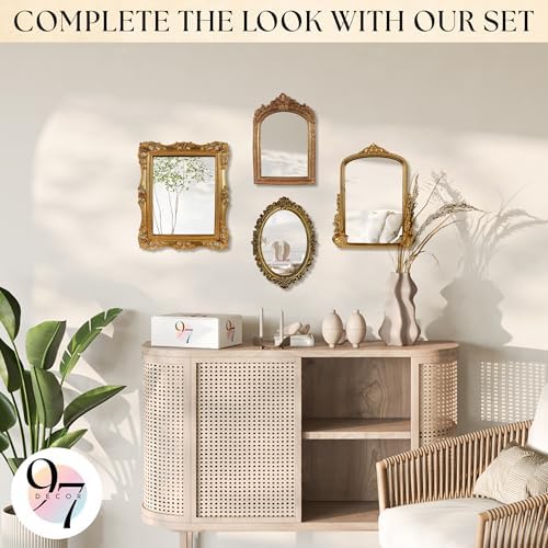 97 Decor Small Oval Mirror for Table - Gold Vintage Mirror for Tabletop and Wall Mounting, Small Decorative Mirrors Frame for Antique Home Bedroom, Victorian Makeup Room Decor