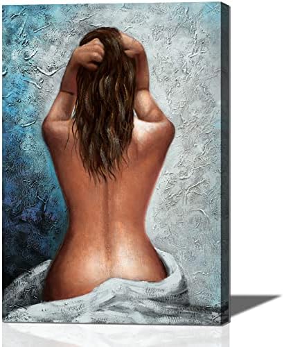 Wall Art for Bathroom Woman Painting Canvas Print Art Black White Blue Framed Wall Art Bedroom Home Wall Décor 16x24inch