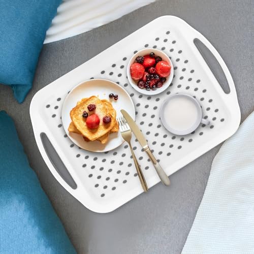 MDLUU Large Non-Slip Serving Tray with Handles, Food Serving Platter, Set of 2, White