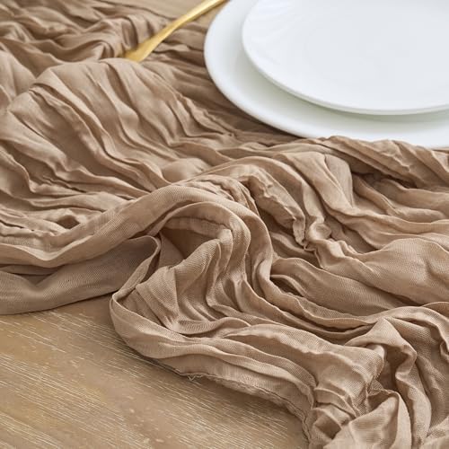 Asee'm 2pcs Nude Brown Cheesecloth Table Runner Summer Boho Rustic 10FT