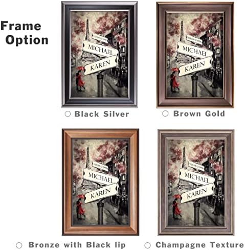 A&T ARTWORK Lovers Roadcrossing Signs Framed Arts Gift,includes Names and the Date Unique Gift for Anniversary. Size:21 5/8X15 1/2 inches