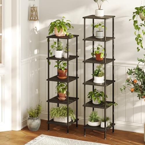 HOOBRO 5-Tier Corner Shelf Stand, Corner Square Rack Display Shelf, Tall Storage Rack Plant Stand, Corner Bookcase for Small Spaces, Living Room, Home Office, Kitchen, Black BK50CJ01
