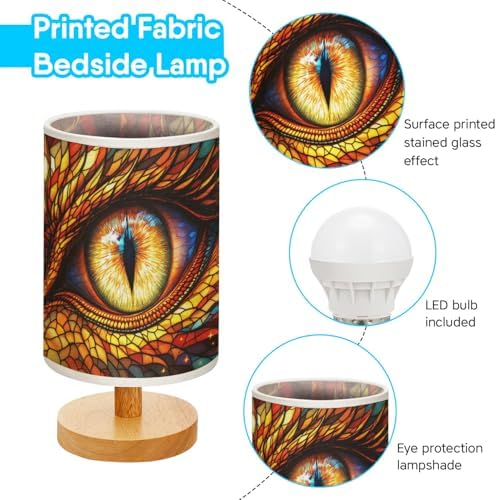 Dragon Eye Table Lamp LED 3-Color Pressed Bedside, Dragon Eye Shade Lamp with Wood Base for Bedroom Living Room Desk Office TL01