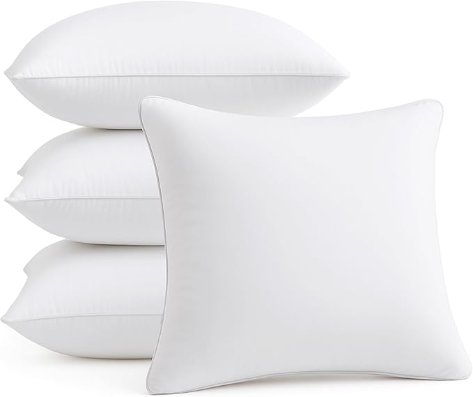 FAVRIQ 22 x 22 Pillow Inserts - Firm and Fluffy Decorative Square Sofa Throw Pillow with 100% Cotton Cover - Down Alternative Pack of 4