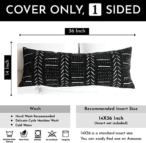 BLISSBLUSH Black Decorative Lumbar Pillow Cover 14X36, Boho Lumbar Throw Pillow For Bed, Long Decorative Pillow Case, Modern Accent Throw Pillow, 14 x 36 Textured Lumbar Pillow Decorative (COVER ONLY)
