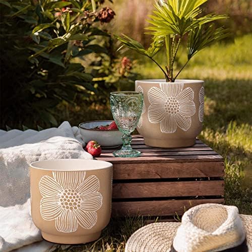 Ceramic Plant Pots, 8+6 Inch, 2 Pcs Indoor Planters with Drainage Holes