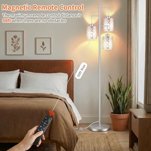 72" Dimmable Floor Lamp with Remote & Timer, Modern Minimalist Standing Lamp for Living Room Bedroom, 3 Individually Controlled Heads, 2 Height Options, 3x 800LM LED Bulbs Included - Silver