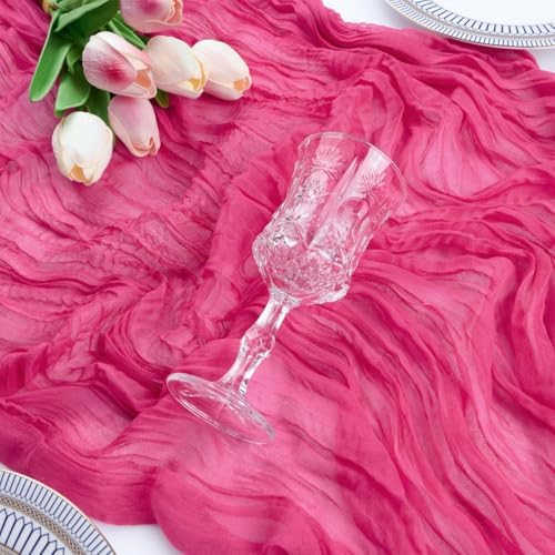 FEXIA 3Pcs Hot Pink Cheesecloth Table Runner Wedding Baby Shower Home Decor
