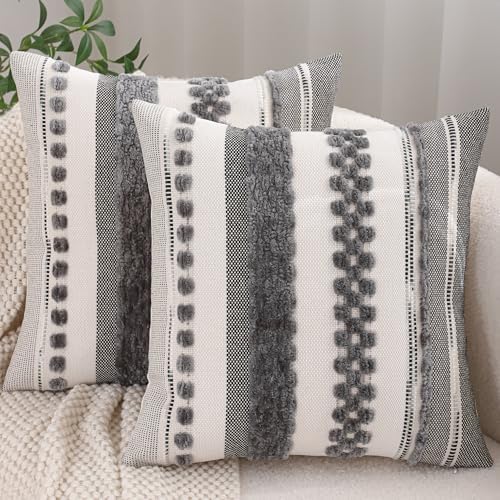 Boho Throw Pillow Covers 18x18 inch Set of 2 Gray