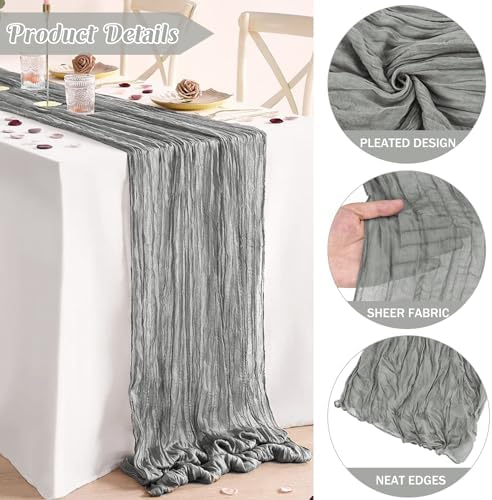 6 Pieces Gray 10FT Cheesecloth Table Runner Boho Gauze Fabric Table Runner Rustic Sheer Runner for Wedding Birthday Baby Shower Party Boho Table Decoration（Gray）
