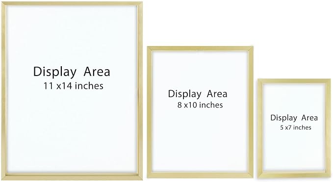 Golden State Art 7 Pack Aluminum Floating Frames Included 5x7 8x10 11x14 | Gold, One 11x14 Two 8x10 Four 5x7 Frames, Wall Mount Display, Fit for Pictures, Pressed Flowers Any Size up to Frame Size