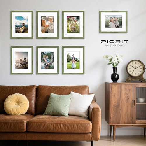 Picrit 8.5x11 Picture Frame Set of 12, Gallery Wall Frames, Green Wood